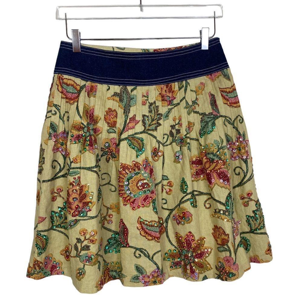 Heart Moon Star 2 Skirt with denim waist band side zipper sequins floral